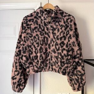 MISS LADYBUG pink black leopard cheetah faux fur cat patch full zip boxy jacket